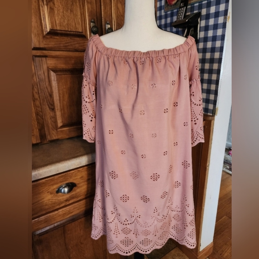 Madewell Dusty Clay Eyelet Embroidered Shift Dress. Size 6